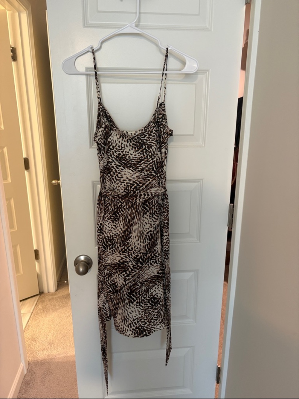 Express Spaghetti Strap Maxi Dress in Brown and Cream Animal Print